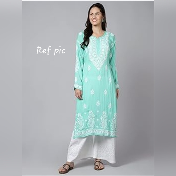 New Size M mint green chikankari embroidered kurti top- Only - Picture 3 of 10